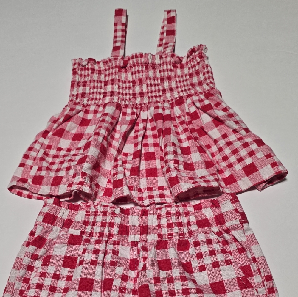 Girl's Size 4/5 Linen Blend 2-Piece Tank & Easy Pull-On Short Set - Red Gingham - Picture 2 of 8